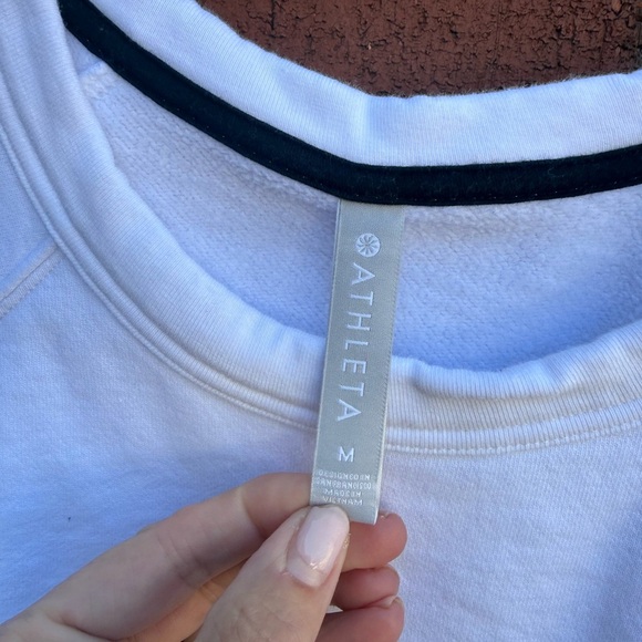 Athleta White Stripe Sleeve Pullover Sweatshirt Women’s Size M - Picture 5 of 5